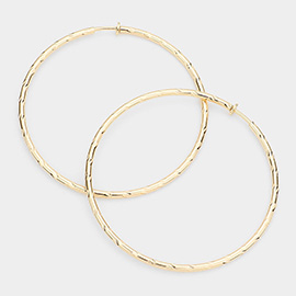 Hypoallergenic Textured Metal Clip On Hoop Earrings