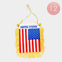 12 PCS - American flag mini banners with suctions