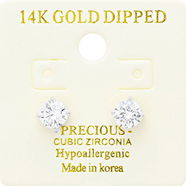 14K Gold Dipped Hypoallergenic 6mm CZ Round Stud Earrings