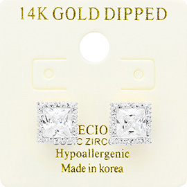 14K Gold Dipped Hypoallergenic 6mm CZ Square Stud Earrings