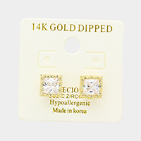 14K Gold Dipped 6mm Cubic Zirconia Hypoallergenic Square Stud Earrings