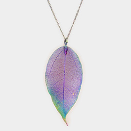 Natural Dipped Filigree Leaf Pendant Long Necklace