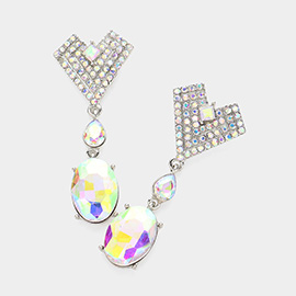 Oval Glass Crystal Stone Cluster Dangle Earrings