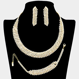 3PCS Curved Rhinestone Necklace Jewelry Set