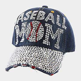 Baseball Mom Message Studded Denim Baseball Cap