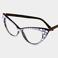 Crystal Cat Eye Clear Lens Sunglasses 