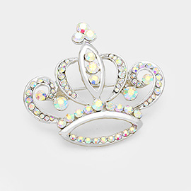 Stone Embellished Crown Pin Brooch