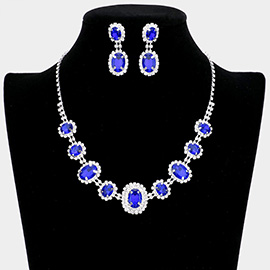 Oval Stone Accented Rhinestone Trimmed Necklace