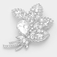 Glass crystal leaf bouquet brooch