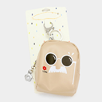 Cute Face with Sunglasses Faux Leather Backpack Keychain