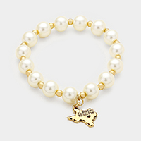 Pearl with Texas State Map Charm Stretch Bracelet
