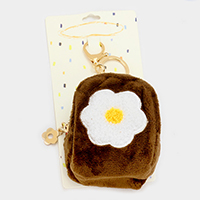 Flower Faux Fur Backpack Keychain