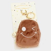 Wink Face Faux Fur Backpack Keychain