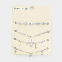 4 PCS - Crystal Rhinestone Hamsa Charm Bracelet Set