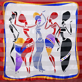 Silk Feel Striped Women Print Square Scarf