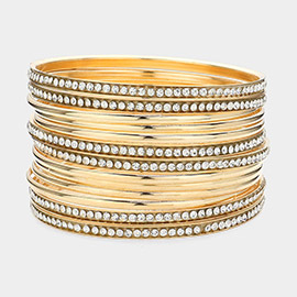 13PCS - Rhinestone Metal Bangle Layered Bracelets