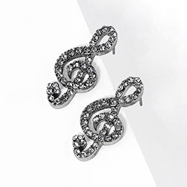 Crystal Paved Treble Clef Stud Earrings