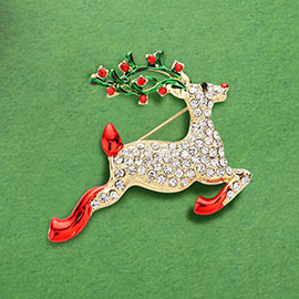 Stone Christmas Rudolph Shoe Pin Brooch