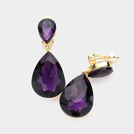 Double Teardrop Stone Link Clip on Evening Earrings