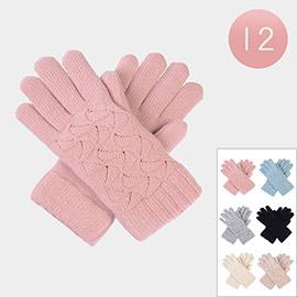 12PAIRS - Soft Knit Double Layers Fur Lining Gloves