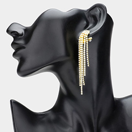 Crystal Rhinestone Long Fringe Clip on Earrings