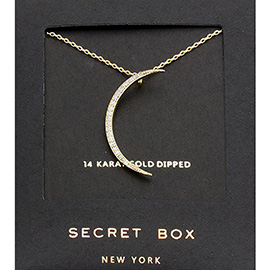 Secret Box _ 14K Gold Dipped CZ Moon Pendant Necklace