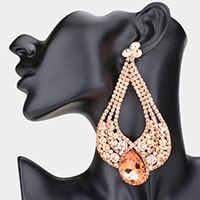 Oversized Cut Out Glass Teardrop Accented Evening Earrings