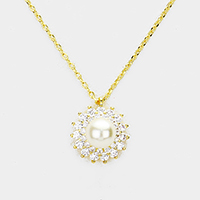 Cubic Zirconia Pearl Accented Pendant Necklace
