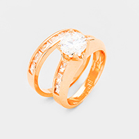 2PCS Rose Gold Plated CZ Round Stone Detail Ring