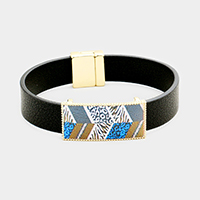 Geo Patterned Genuine Leather Magnetic Bracelet