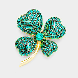 Stone Paved Clover Pin Brooch