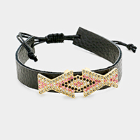Leather Pave Crystal Rhinestone Cinch Bracelet