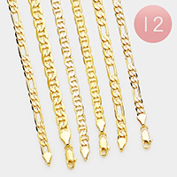12 PCS - Gold Plated Assorted Concave Chain Necklaces