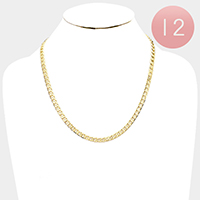 12 PCS - Gold Plated Cuban Chain Metal Necklaces