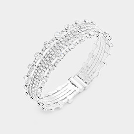 Multi Strand Pave Crystal Rhinestone Cuff Evening Bracelet