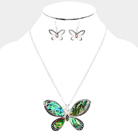 Antique Abalone Butterfly Pendant Necklace