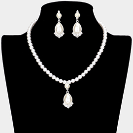 Crystal Rhinestone Teardrop Pearl Dangle Necklace