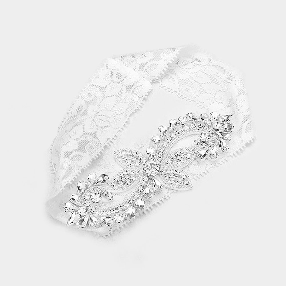 Crystal Pave Flower Lace Stretch Wedding Garter