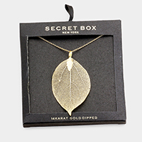 Secret Box _ 14K Gold Dipped Natural Filigree Leaf Necklace