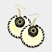 Thread Wrapped Textured Metal Disc Beaded Circle Earrings