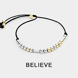 BELIEVE Message Morse Code Adjustable Cinch Pull Tie Bracelet