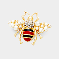 Stone Honey Bee Pearl Cluster Pin Brooch