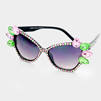 Crystal Teardrop Embellished Cat Eyes Sunglasses
