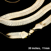 30 INCH, 11mm-Gold Plated Superflex Herringbone Chain Necklace