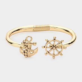 Metal Anchor Ship Wheel Hinged Cuff Bracelet