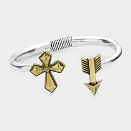 Metal Cross Arrow Hinged Cuff Bracelet