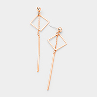 Gold Dipped Geometric Metal Square Bar Link Earrings