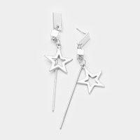 White Gold Dipped Geometric Metal Bar Star Link Earrings