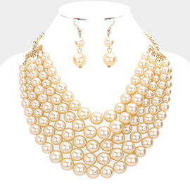 Chunky Multi Strand Pearl Bib Necklace