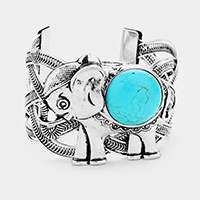 Round Turquoise Detail Metal Elephant Cuff Bracelet